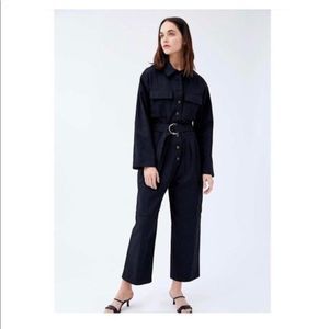 Uo Belted Black Denim Cargo Coverall Jumpsuit I17 - image 1